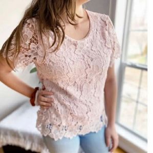 Pink Blush Flower Lace Cutout Short Sleeve Top Shirt Tee Philosophy Roma…